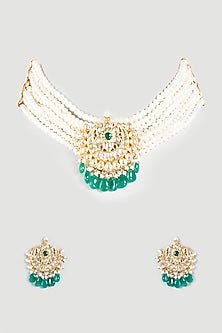 Gold Finish Moissanite Polki Necklace Set In Sterling Silver