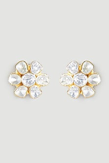 Gold Finish Handcrafted Moissanite Polki Earrings In Sterling Silver