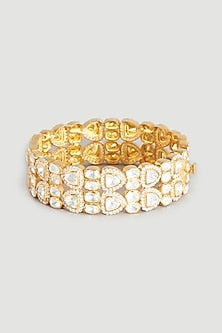 Gold Finish Moissanite Polki Bangle In Sterling Silver
