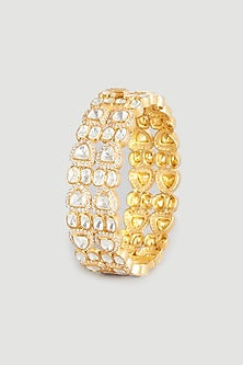 Gold Finish Moissanite Polki Bangle In Sterling Silver