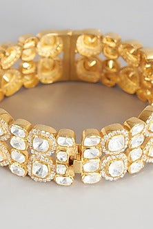 Gold Finish Moissanite Polki Bangle In Sterling Silver