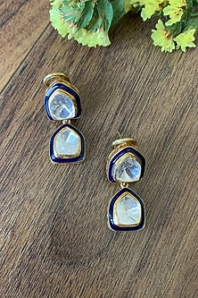 Gold Plated Moissanite Polki & Semi-Precious Stone Dangler Earrings In Sterling Silver