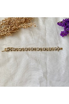 Gold Plated Moissanite Polki & Semi-Precious Stone Handcrafted Bracelet In Sterling Silver