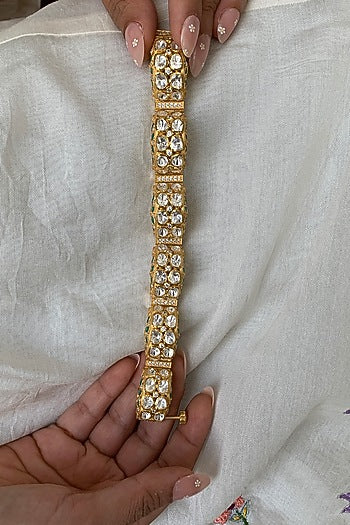Gold Plated Moissanite Polki & Semi-Precious Stone Handcrafted Bracelet In Sterling Silver