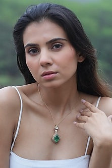 Gold Plated Moissanite Polki & Semi-Precious Stone Handcrafted Necklace In Sterling Silver