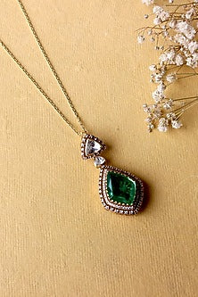 Gold Plated Moissanite Polki & Semi-Precious Stone Handcrafted Necklace In Sterling Silver