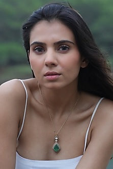 Gold Plated Moissanite Polki & Semi-Precious Stone Handcrafted Necklace In Sterling Silver