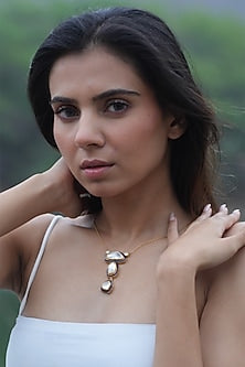 Gold Plated Moissanite Polki & Semi-Precious Stone Handcrafted Necklace In Sterling Silver