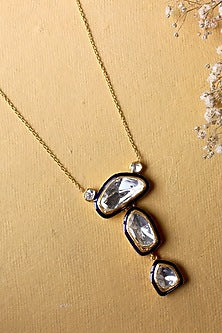 Gold Plated Moissanite Polki & Semi-Precious Stone Handcrafted Necklace In Sterling Silver