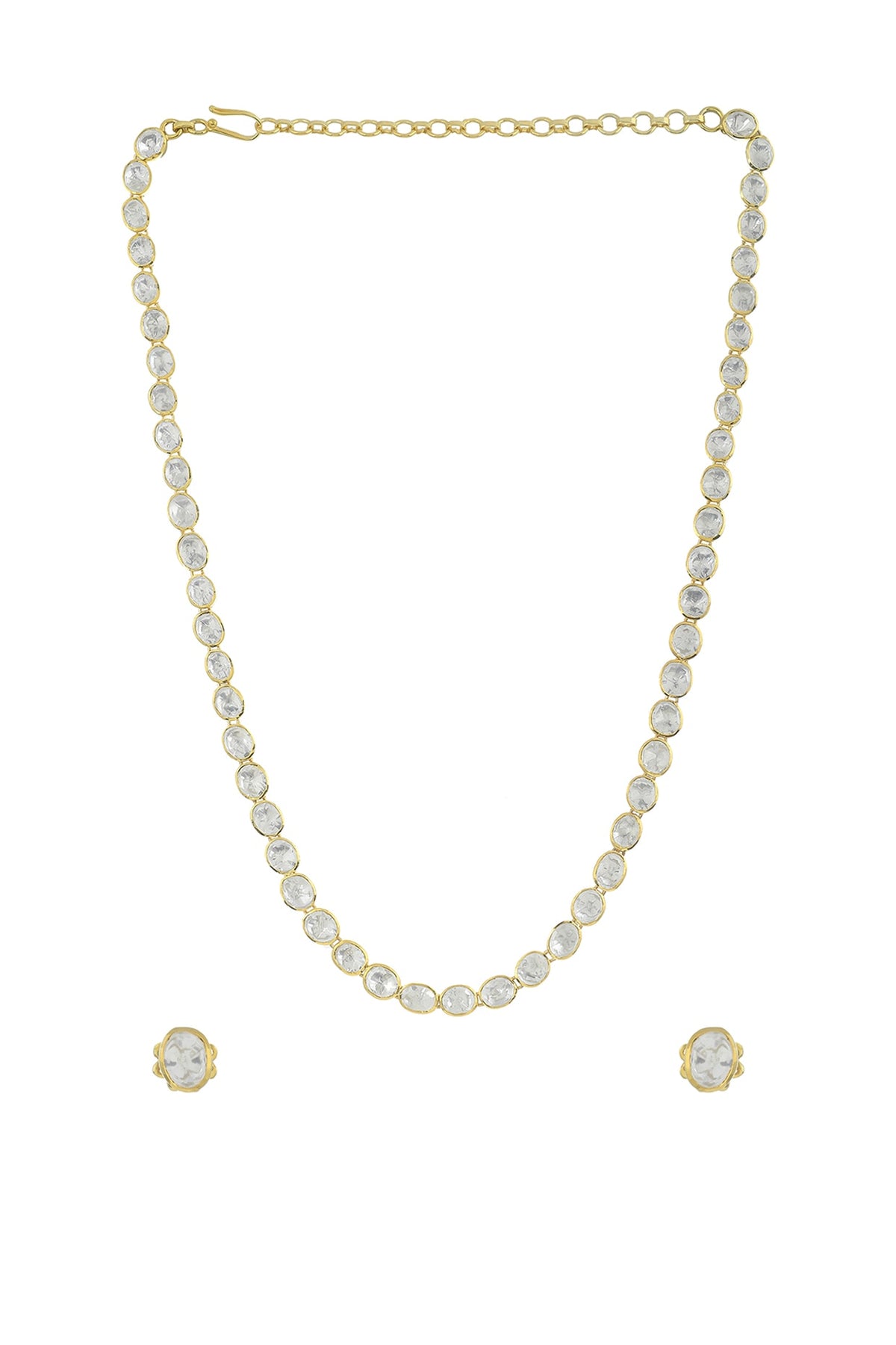 Gold Plated Handcrafted Long Necklace Set In Sterling Silver