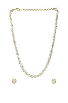 Gold Plated Handcrafted Long Necklace Set In Sterling Silver