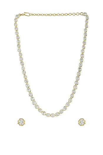 Gold Plated Handcrafted Long Necklace Set In Sterling Silver