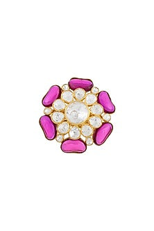 Gold Plated Kundan Polki Ring In Sterling Silver