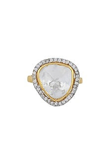 Gold Plated Ring With Kundan Polki In Sterling Silver