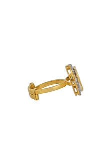 Gold Plated Ring With Kundan Polki In Sterling Silver