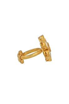Gold Finish Kundan Polki Floral Ring In Sterling Silver