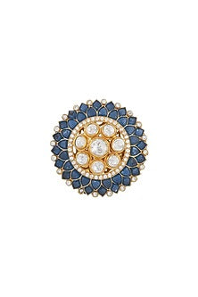 Gold Plated Semi Precious Blue Stone Ring In Sterling Silver