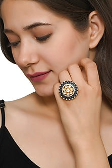 Gold Plated Semi Precious Blue Stone Ring In Sterling Silver