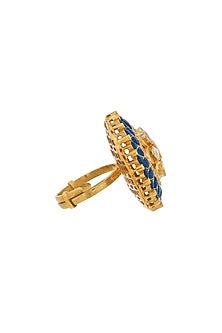 Gold Plated Semi Precious Blue Stone Ring In Sterling Silver