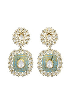 Gold Plated Enameled Earrings In Sterling Silver