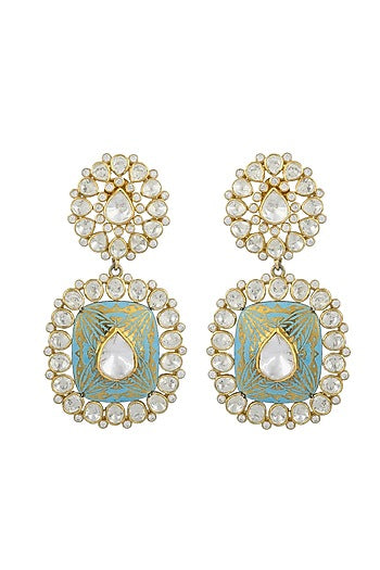 Gold Plated Enameled Earrings In Sterling Silver