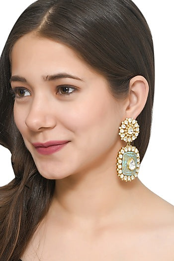 Gold Plated Enameled Earrings In Sterling Silver