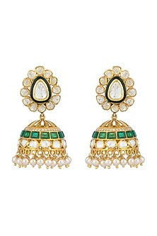 Gold Plated Kundan Polki Jhumkas In Sterling Silver