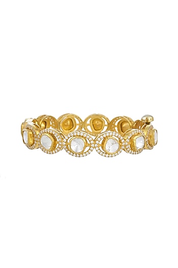 Gold Plated Kundan Polki Bangle In Sterling Silver