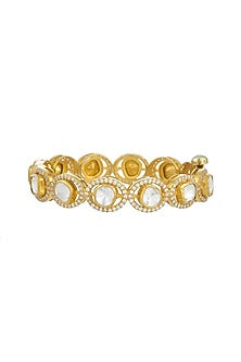 Gold Plated Kundan Polki Bangle In Sterling Silver