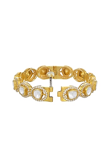 Gold Plated Kundan Polki Bangle In Sterling Silver