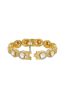 Gold Plated Kundan Polki Bangle In Sterling Silver