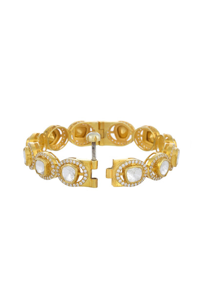 Gold Plated Kundan Polki Bangle In Sterling Silver