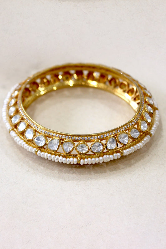 Gold Plated Kundan Polki & Semi-Precious Stone Bangle In Sterling Silver