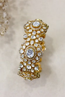 Gold Plated Moissanite Polki & Semi-Precious Stone Bangle In Sterling Silver