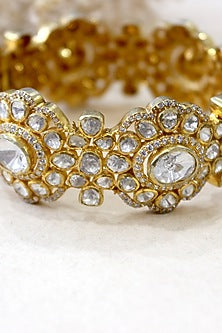 Gold Plated Moissanite Polki & Semi-Precious Stone Bangle In Sterling Silver