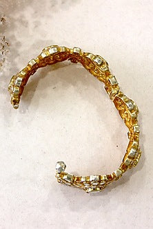 Gold Plated Moissanite Polki & Semi-Precious Stone Bangle In Sterling Silver