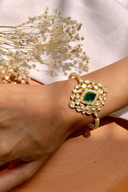 Gold Plated Moissanite Polki & Semi-Precious Stone Bracelet In Sterling Silver