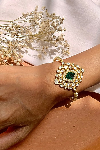 Gold Plated Moissanite Polki & Semi-Precious Stone Bracelet In Sterling Silver
