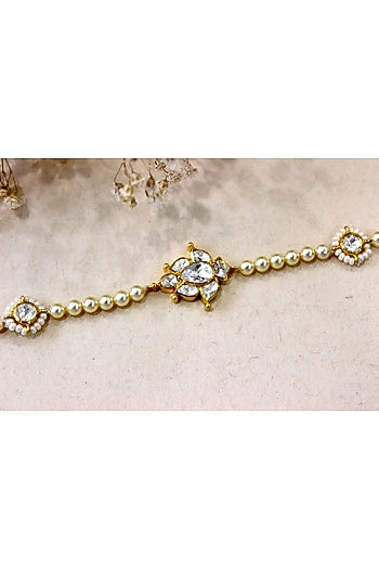 Gold Plated Moissanite Polki & Semi-Precious Stone Bracelet In Sterling Silver