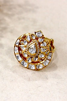 Gold Plated Moissanite Polki & Semi-Precious Stone Ring In Sterling Silver