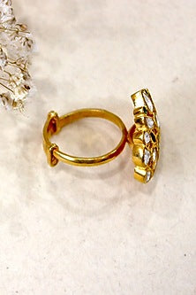 Gold Plated Moissanite Polki & Semi-Precious Stone Ring In Sterling Silver