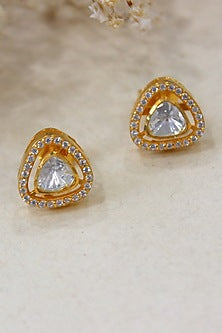 Gold Plated Moissanite Polki & Semi-Precious Stone Stud Earrings In Sterling Silver