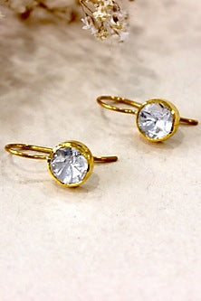 Gold Plated Moissanite Polki & Semi-Precious Stud Earrings In Sterling Silver