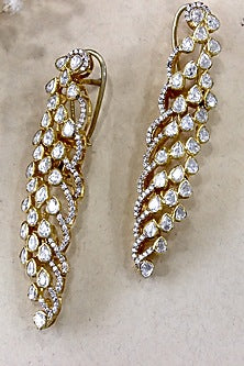 Gold Plated Moissanite Polki & Semi-Precious Stone Earrings In Sterling Silver