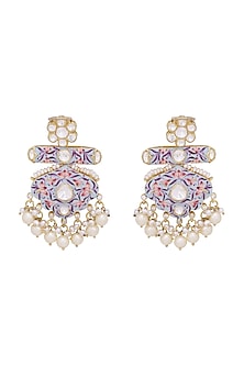 Gold Finish Pearl Meenakari Earrings In Sterling Silver