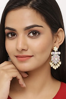 Gold Finish Pearl Meenakari Earrings In Sterling Silver