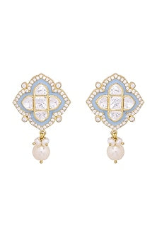 Gold Finish Meenakari Pearl Earrings In Sterling Silver