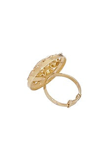 Gold Finish Kundan Adjustable Ring In Sterling Silver