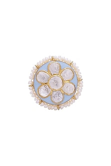 Gold Finish Pearl Adjustable Ring In Sterling Silver