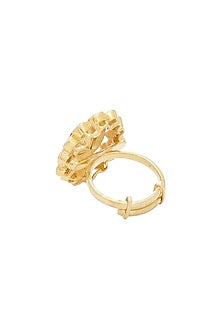 Gold Finish Kundan Meenakari Ring In Sterling Silver